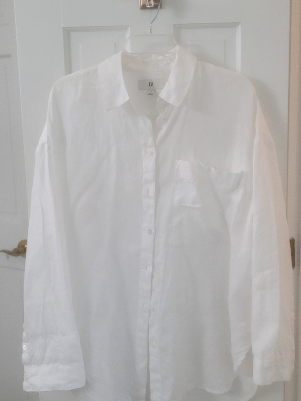 Banana Republic White Men's Linen-Blend Button-Down Shirt